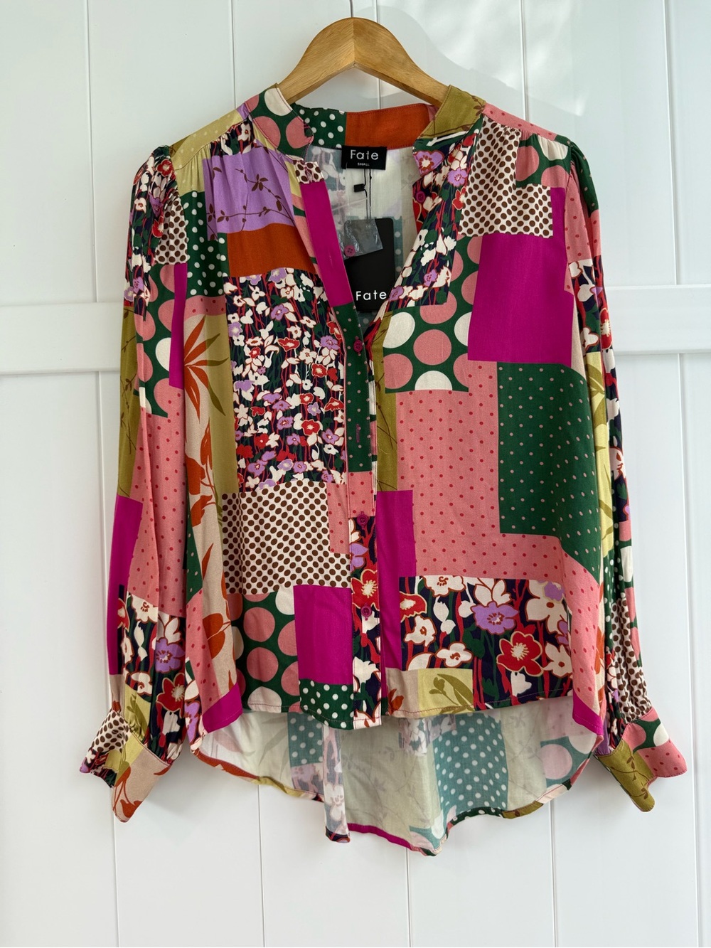 Fate Multicolor Patchwork Floral Button-Front Blouse